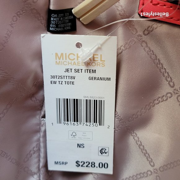 MICHAEL KORS Jet Set East West Top-Zip Signature Logo Tote Bag- Geranium color⭐ - Picture 16 of 16